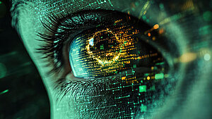 Auge, in dem sich ein Code spiegelt